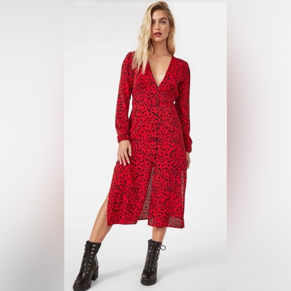 Rahi Red Leopard Crepe Midi Dress